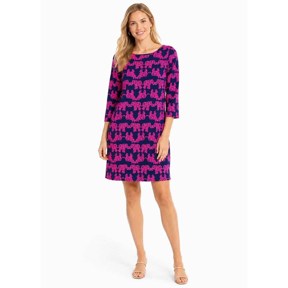Lilly Pulitzer Marlowe Dress Navy Pink Elephant Print Pima Cotton‎ XS 97181